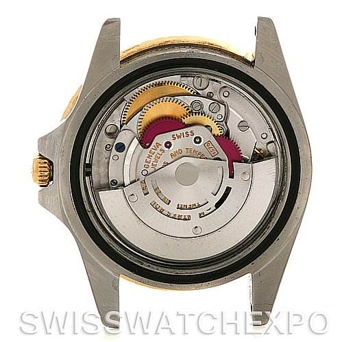 This image shows the internal mechanism of the Vintage Collection Rolex watch from a back angle with the case removed.