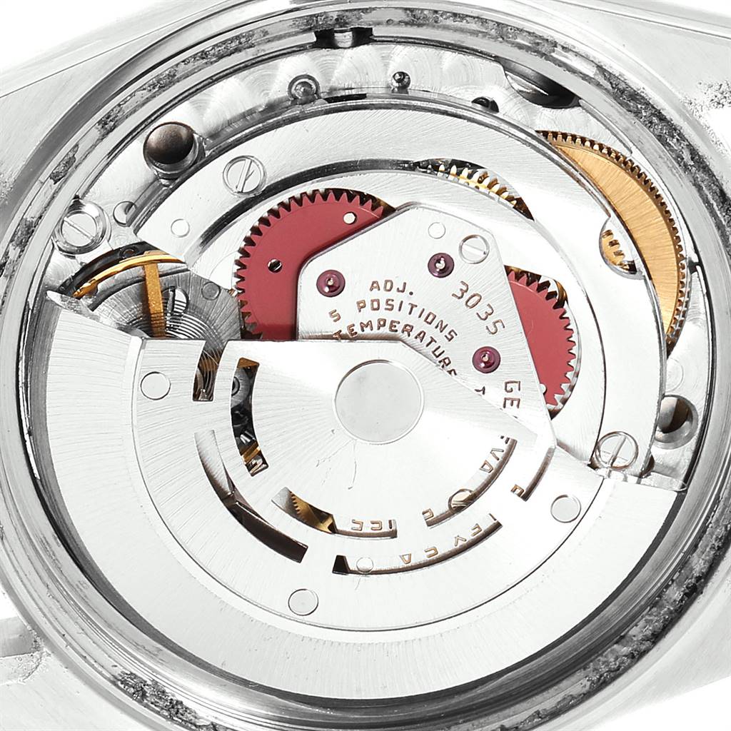 This image shows the internal mechanism of the Rolex Vintage Collection 16014 Men
s Stainless Steel Silver Dial 16014 Men
s Stainless Steel Silver Dial watch from a close-up, top-down angle.