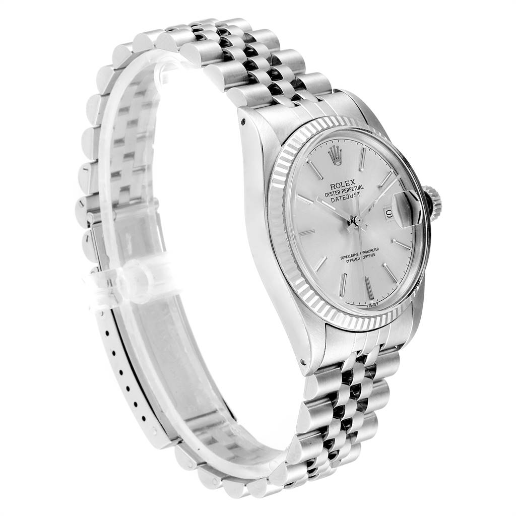 The image shows a Rolex Vintage Collection 16014 Men
s Stainless Steel Silver Dial 16014 Men
s Stainless Steel Silver Dial watch model at an angled view, highlighting the face, bezel, and bracelet.