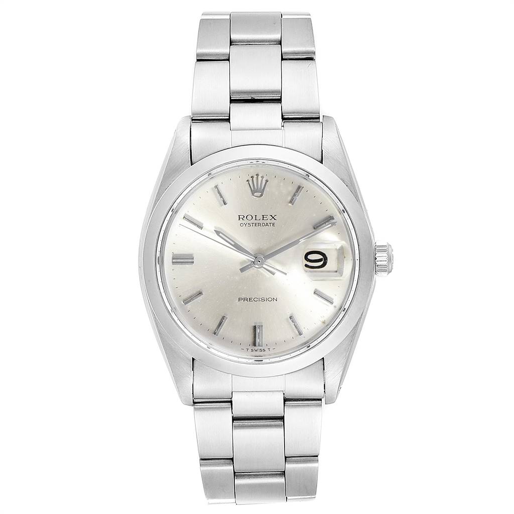 The image shows a front view of the Rolex Vintage Collection 6694 Men
s Stainless Steel Silver Dial 6694 Men
s Stainless Steel Silver Dial watch, displaying the dial, bracelet, and date window.