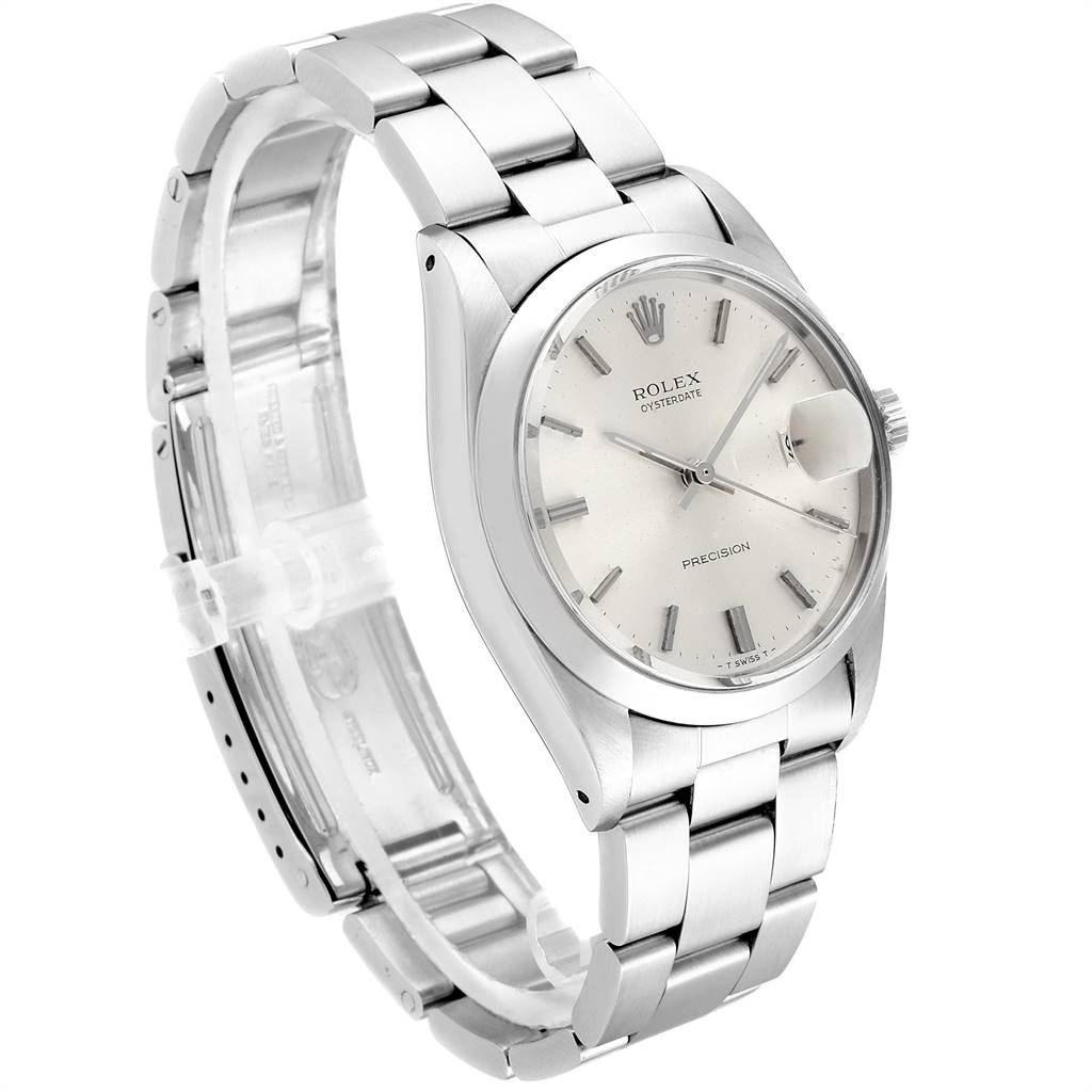 This Rolex Vintage Collection 6694 Men
s Stainless Steel Silver Dial 6694 Men
s Stainless Steel Silver Dial model is shown from a front-left angle, highlighting the dial, bracelet, and clasp.