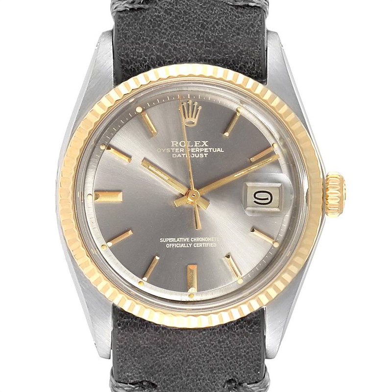 Rolex Datejust Steel Yellow Gold Grey Dial Vintage Mens Watch 1601 SwissWatchExpo