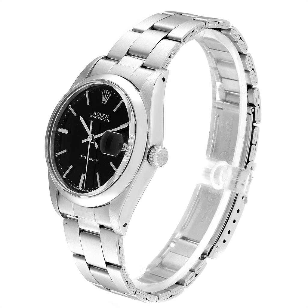 The Rolex Vintage Collection 6694 Men's Stainless Steel Black Dial 6694 Men's Stainless Steel Black Dial watch is shown at a side angle, highlighting the dial, casing, crown, and bracelet.