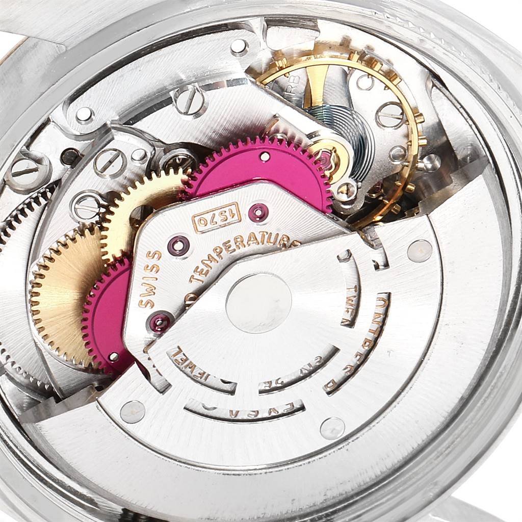 This image shows the internal mechanism of the Rolex Vintage Collection 1601 Men
s Steel and Gold (two tone) Blue Dial 1601 Men
s Steel and Gold (two tone) Blue Dial model, highlighting gears and movement parts.