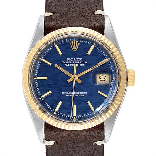 Photo of Rolex Datejust Steel Yellow Gold Blue Brick Dial Vintage Mens Watch 1601