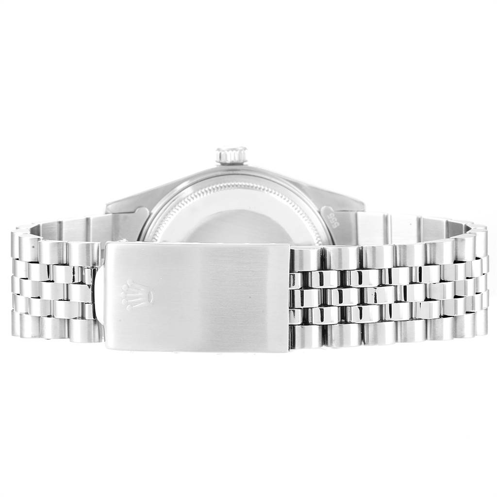 The image shows the backside of a Rolex Vintage Collection 16030 Men's Stainless Steel Silver Dial 16030 Men's Stainless Steel Silver Dial watch, including the clasp and bracelet.