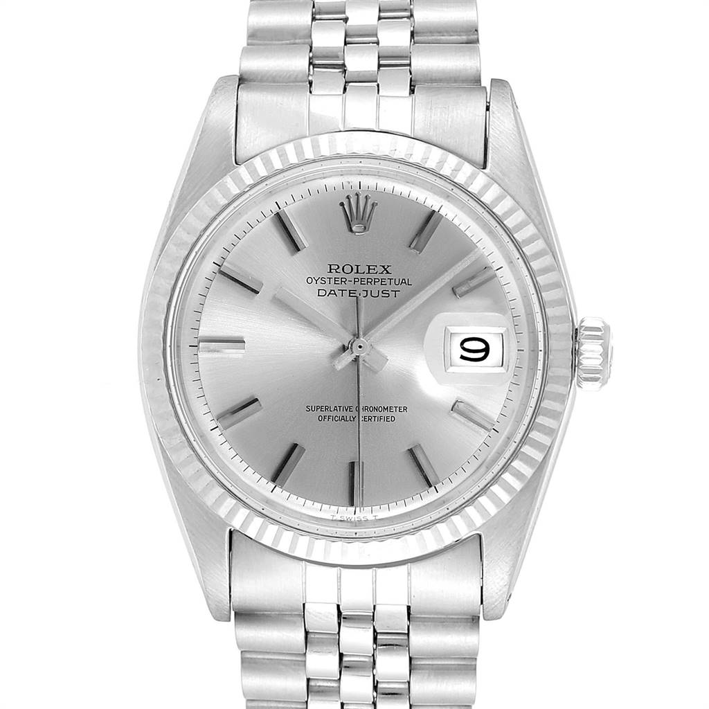 The Vintage Collection model by Rolex is shown from a front view, highlighting the dial, bezel, date window, and bracelet.