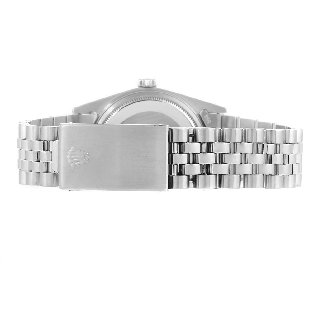 The image shows the clasp and part of the stainless steel bracelet of a Rolex Vintage Collection 1601 Men's Stainless Steel Silver Dial 1601 Men's Stainless Steel Silver Dial watch, viewed from the back.