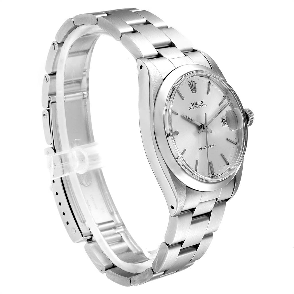 The image shows a side angle view of the Rolex Vintage Collection 6694 Men
s Stainless Steel Silver Dial 6694 Men
s Stainless Steel Silver Dial watch, displaying the bracelet, dial, and crown.