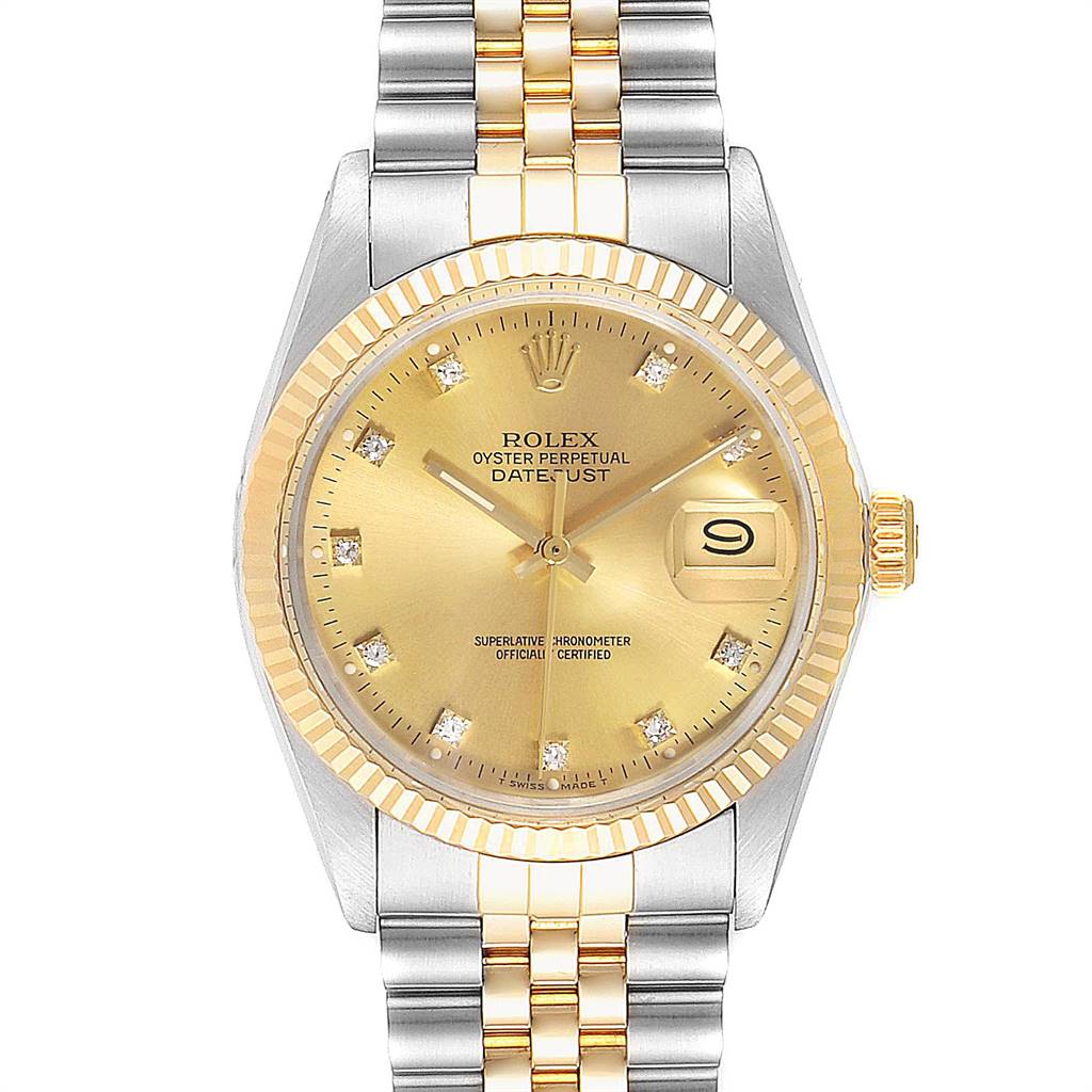 Rolex Datejust 36 Steel Yellow Gold Diamond Vintage Mens Watch 16013 ...