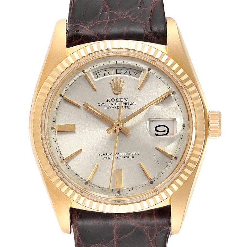 Rolex President Day-Date Vintage Yellow Gold Brown Strap Mens Watch 1803 SwissWatchExpo