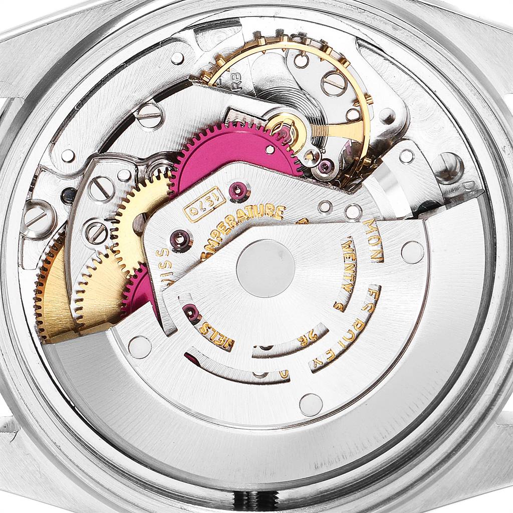 The image shows the internal movement mechanism of the Rolex Vintage Collection 1600 Men's Stainless Steel Blue Dial 1600 Men's Stainless Steel Blue Dial watch from a close-up angle.