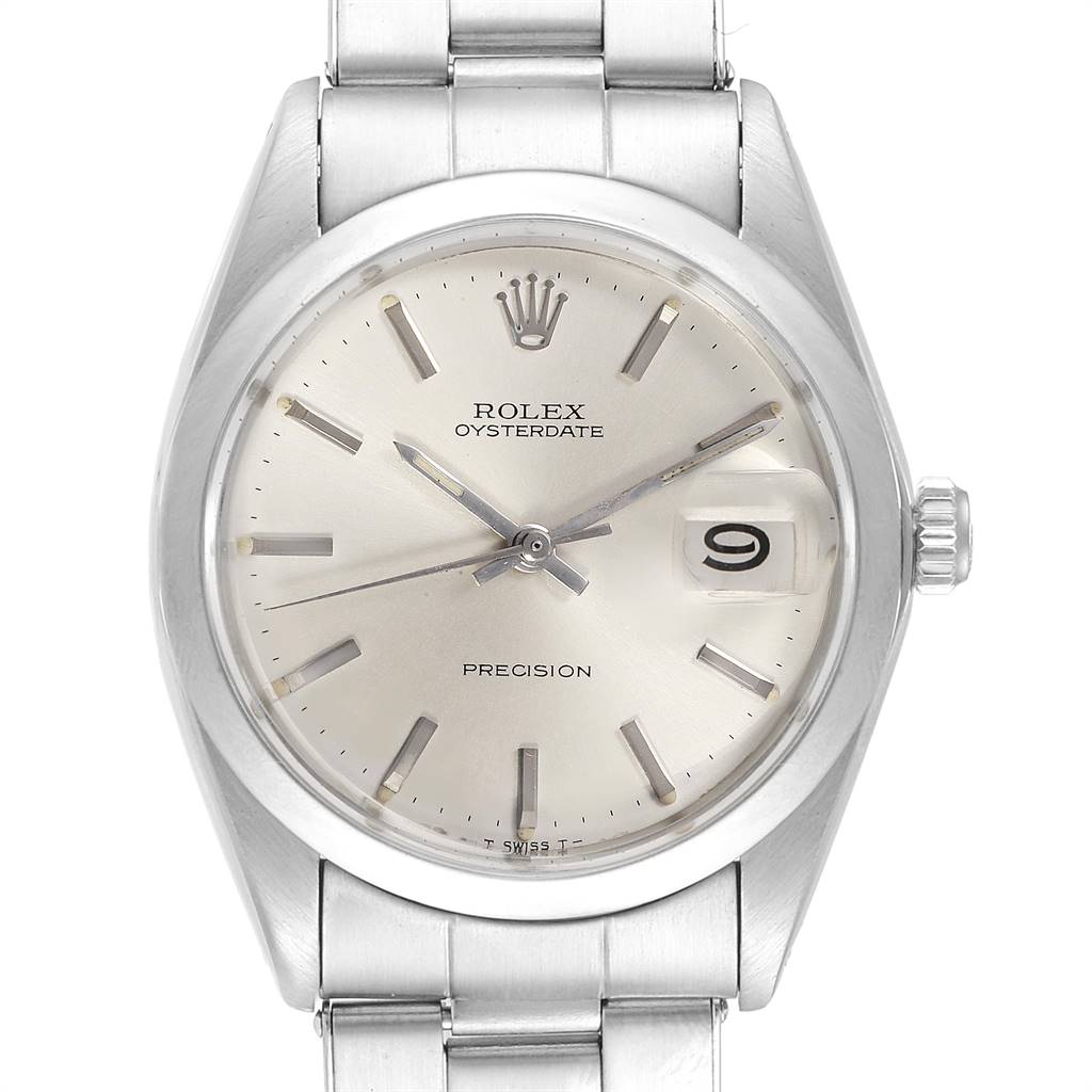 The image shows a front view of a Rolex Vintage Collection 6694 Men
s Stainless Steel Silver Dial 6694 Men
s Stainless Steel Silver Dial model watch featuring its dial and metal bracelet.