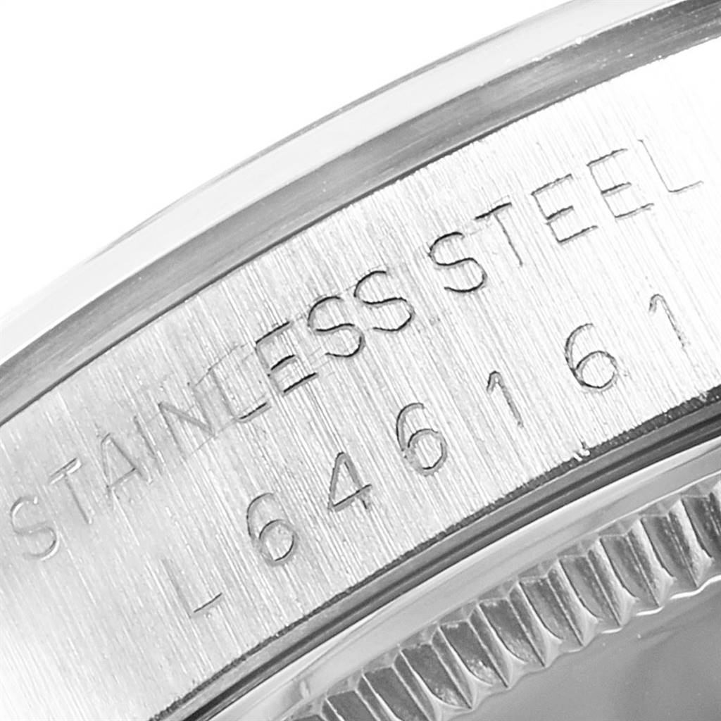 Close-up of the serial number on the stainless steel case side of the Rolex Vintage Collection 5500 Men's Stainless Steel Blue Dial 5500 Men's Stainless Steel Blue Dial watch.