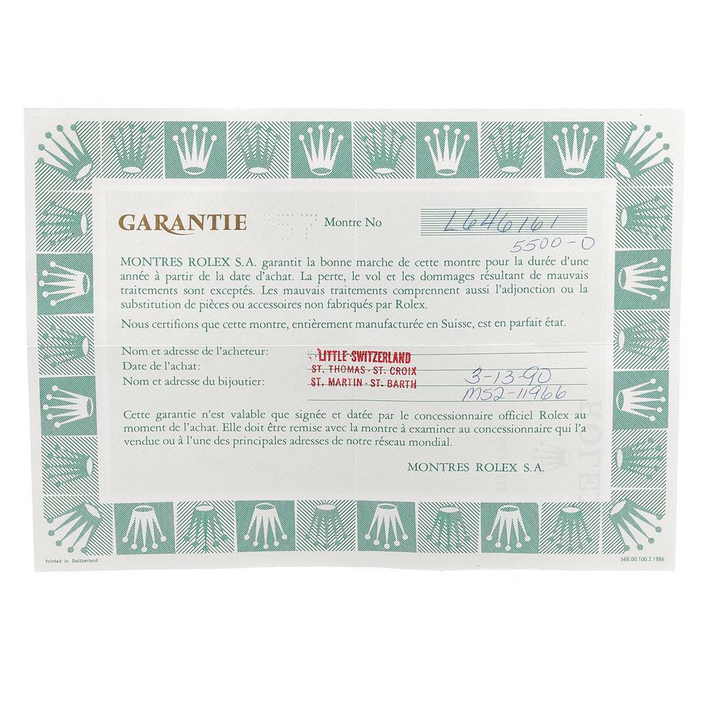 The image shows a warranty document for the Vintage Collection model by Rolex.