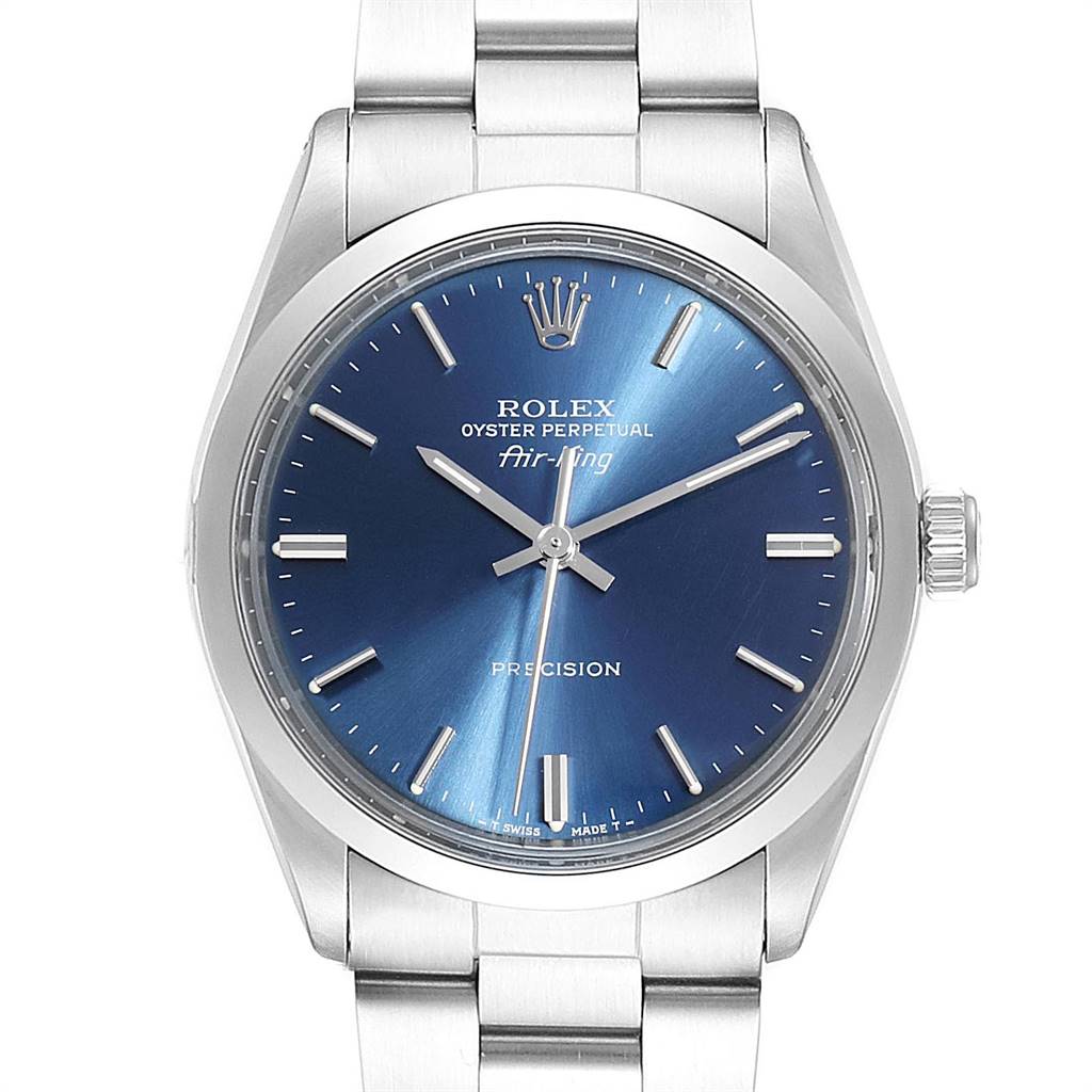 The image shows a frontal view of a Rolex Oyster Perpetual Air-King Vintage Collection watch, highlighting the dial and bracelet.