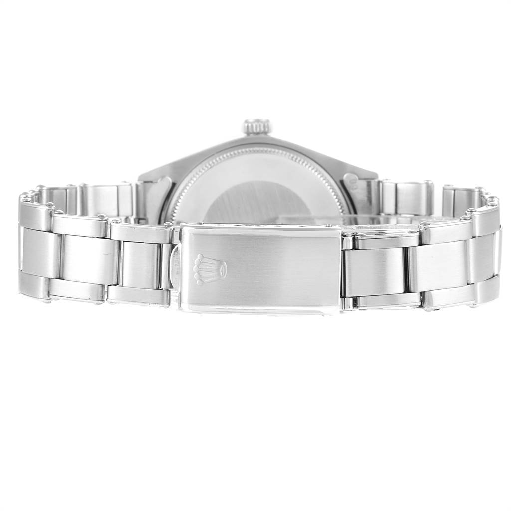 The image shows the clasp and part of the bracelet of a Rolex Vintage Collection 5500 Men's Stainless Steel Blue Dial 5500 Men's Stainless Steel Blue Dial model, viewed from the back.