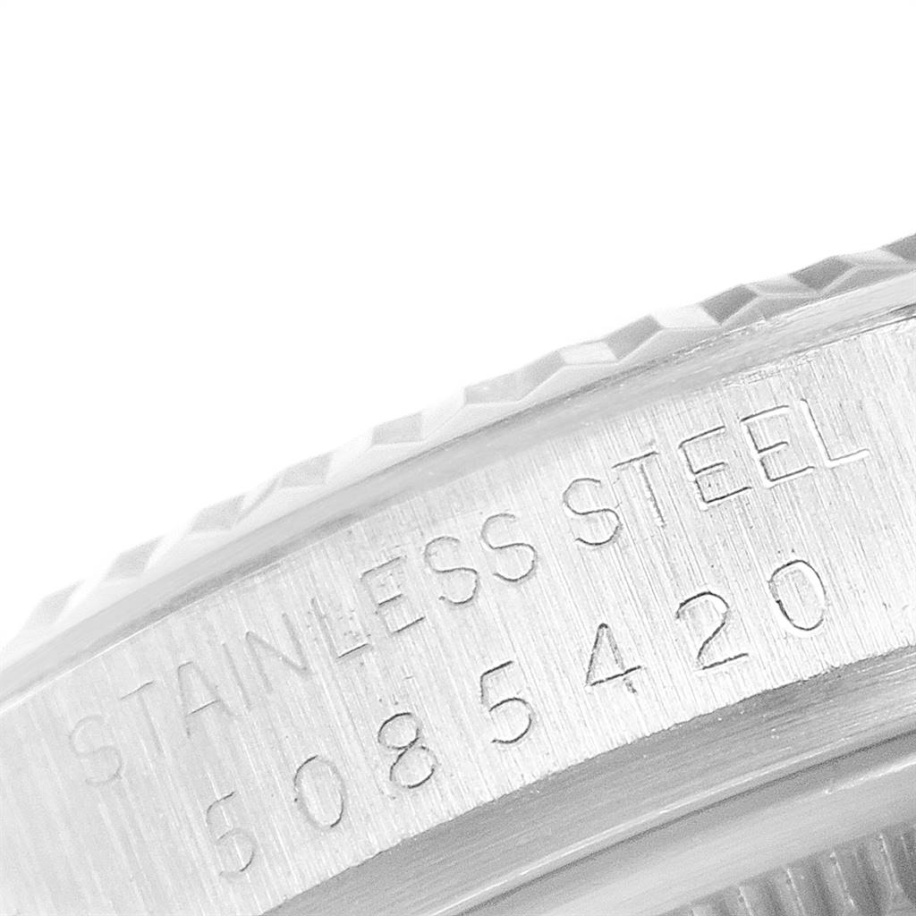 This image shows a close-up of the stainless steel edge and engraving of the Rolex Vintage Collection 1601 Men
s Stainless Steel Silver Dial 1601 Men
s Stainless Steel Silver Dial model watch.