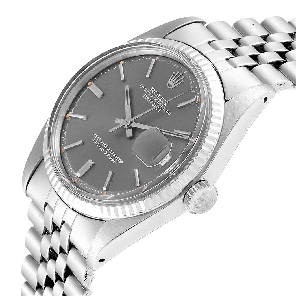 The image shows a Vintage Collection model by Rolex from an angled side view, highlighting the watch’s face, crown, and bracelet.