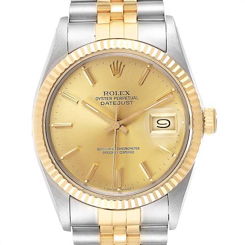 Photo of Rolex Datejust 36 Steel Yellow Gold Vintage Mens Watch 16013 Papers