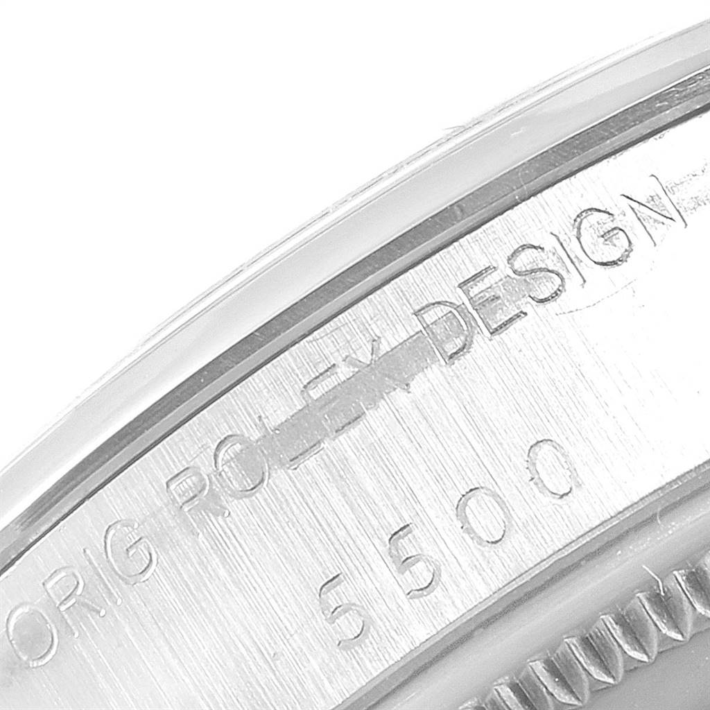 This close-up image shows the case side and model engraving of a Vintage Collection watch by Rolex, specifically showing the model number "5500."