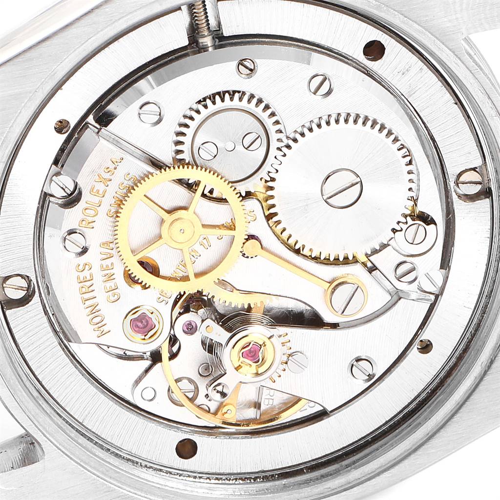 The image shows a close-up view of the inner mechanical movement of the Rolex Vintage Collection 6694 Men
s Stainless Steel Silver Dial 6694 Men
s Stainless Steel Silver Dial watch.