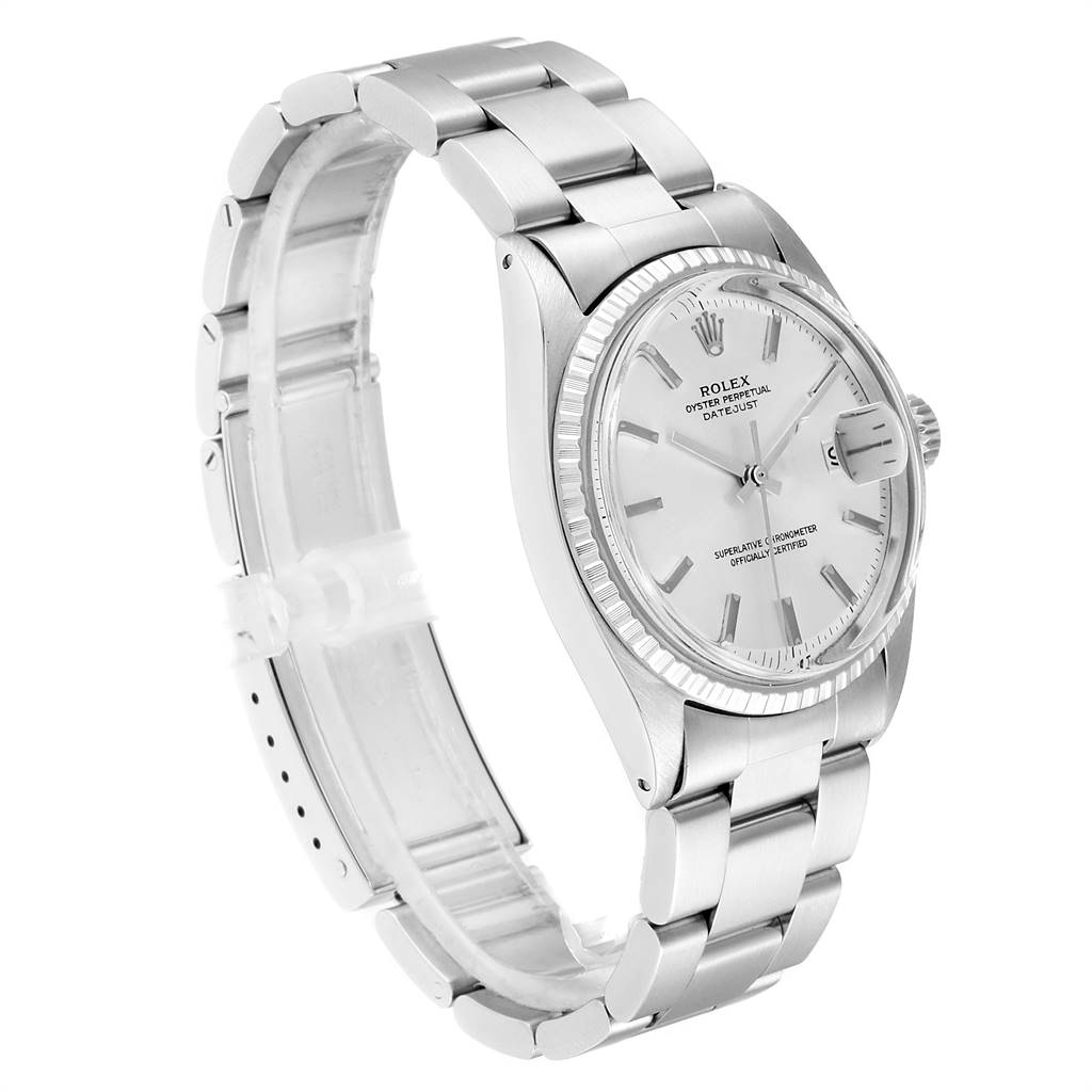 The image shows a Rolex Vintage Collection 1603 Men
s Stainless Steel Silver Dial 1603 Men
s Stainless Steel Silver Dial watch at a slight angle, highlighting its face, bezel, and bracelet.