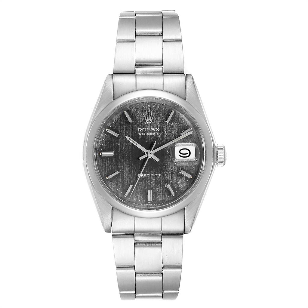 The image shows a frontal view of the Rolex Vintage Collection 6694 Men's Stainless Steel Grey Dial 6694 Men's Stainless Steel Grey Dial watch, highlighting its dial, date window, and metallic bracelet.