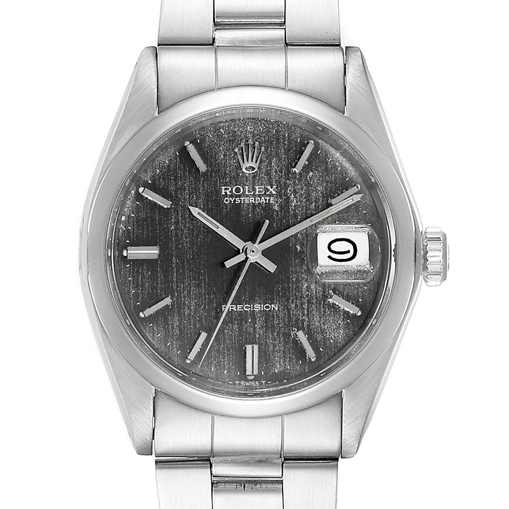 This is a frontal view of the Rolex Vintage Collection 6694 Men's Stainless Steel Grey Dial 6694 Men's Stainless Steel Grey Dial watch, showing its full dial, hands, date window, crown, and bracelet.