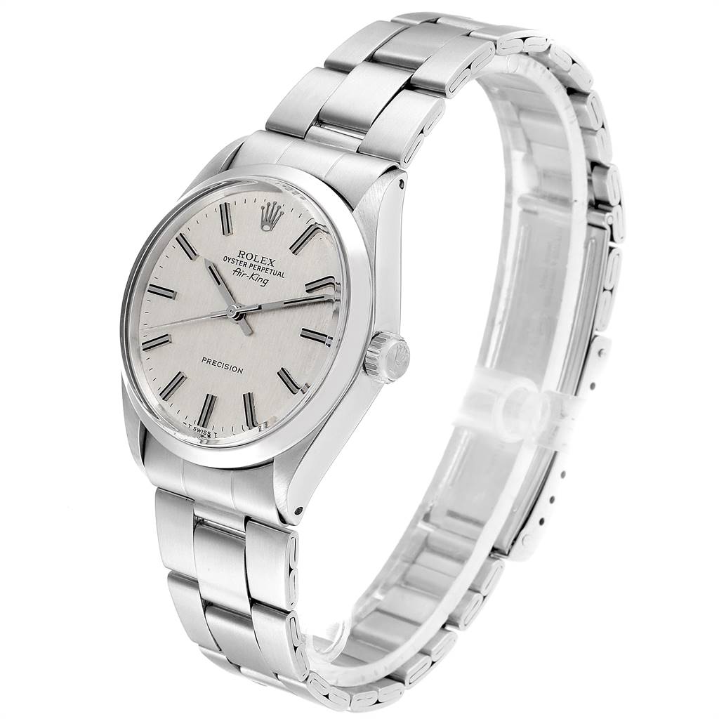 The Rolex Vintage Collection 5500 Men
s Stainless Steel Silver Dial 5500 Men
s Stainless Steel Silver Dial watch is shown at a three-quarter angle, featuring the dial, crown, and bracelet.
