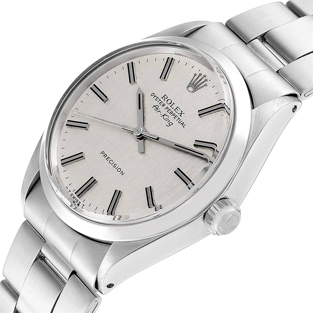 The image shows a Rolex Vintage Collection 5500 Men
s Stainless Steel Silver Dial 5500 Men
s Stainless Steel Silver Dial watch angled to display the face, crown, and bracelet.
