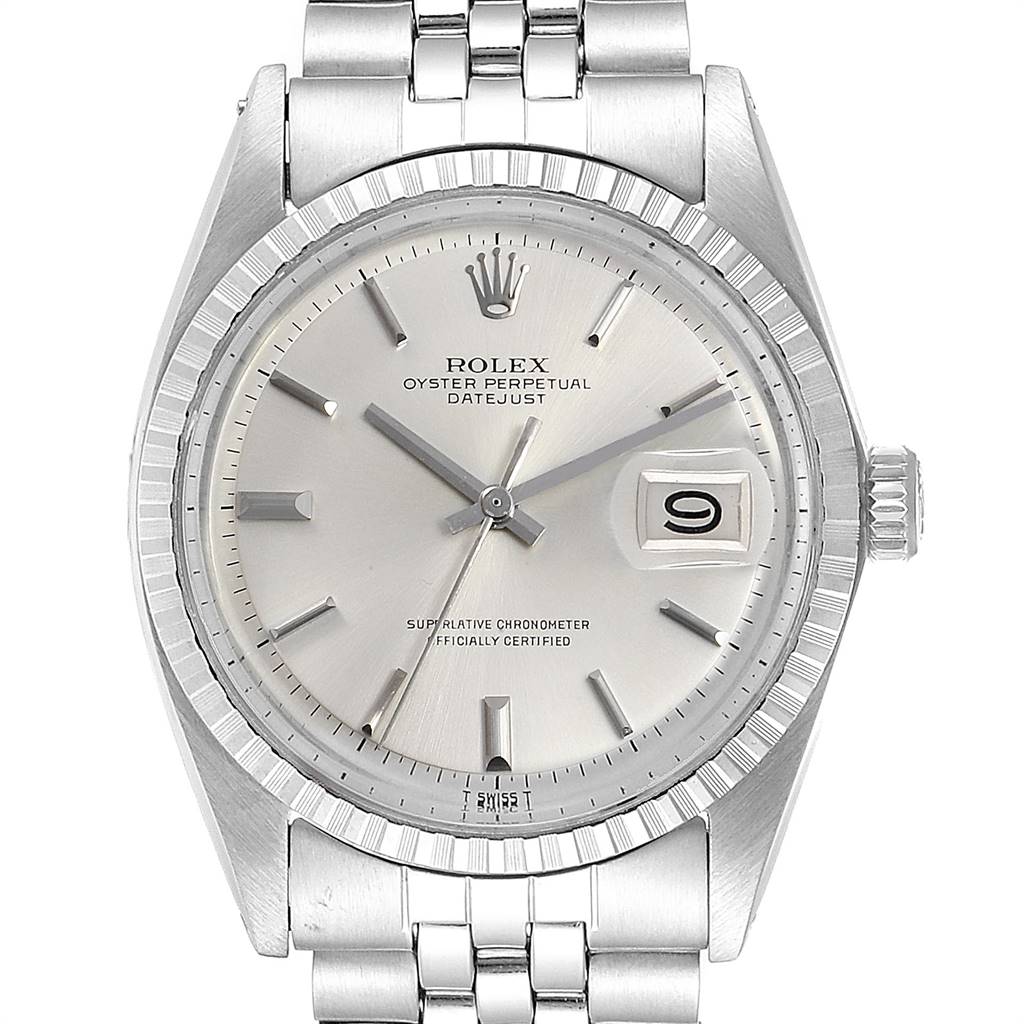 The Rolex Vintage Collection 1603 Men
s Stainless Steel Silver Dial 1603 Men
s Stainless Steel Silver Dial model is shown from a front angle, detailing the face, bezel, crown, and part of the bracelet.