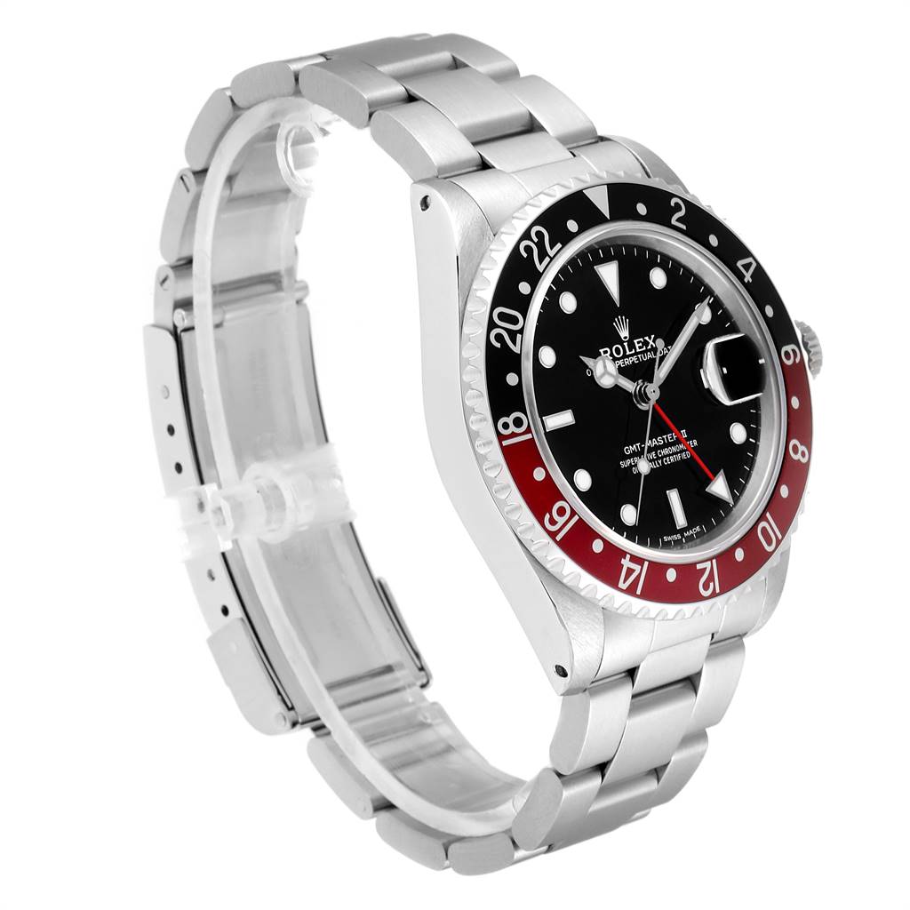 The image displays a side angle of the Rolex Vintage Collection 16760 Men
s Stainless Steel Black Dial 16760 Men
s Stainless Steel Black Dial watch, showing the face, bezel, and part of the metal band.