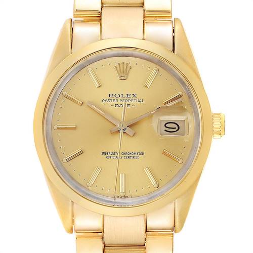 Photo of Rolex Date Gold Shell Oyster Bracelet Vintage Mens Watch 15505