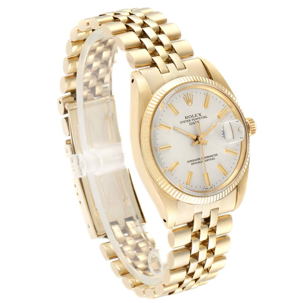 The image shows a Rolex Vintage Collection 1503 Men
s Yellow Gold Silver Dial 1503 Men
s Yellow Gold Silver Dial watch at a slight angle, highlighting the gold bracelet, case, and dial.