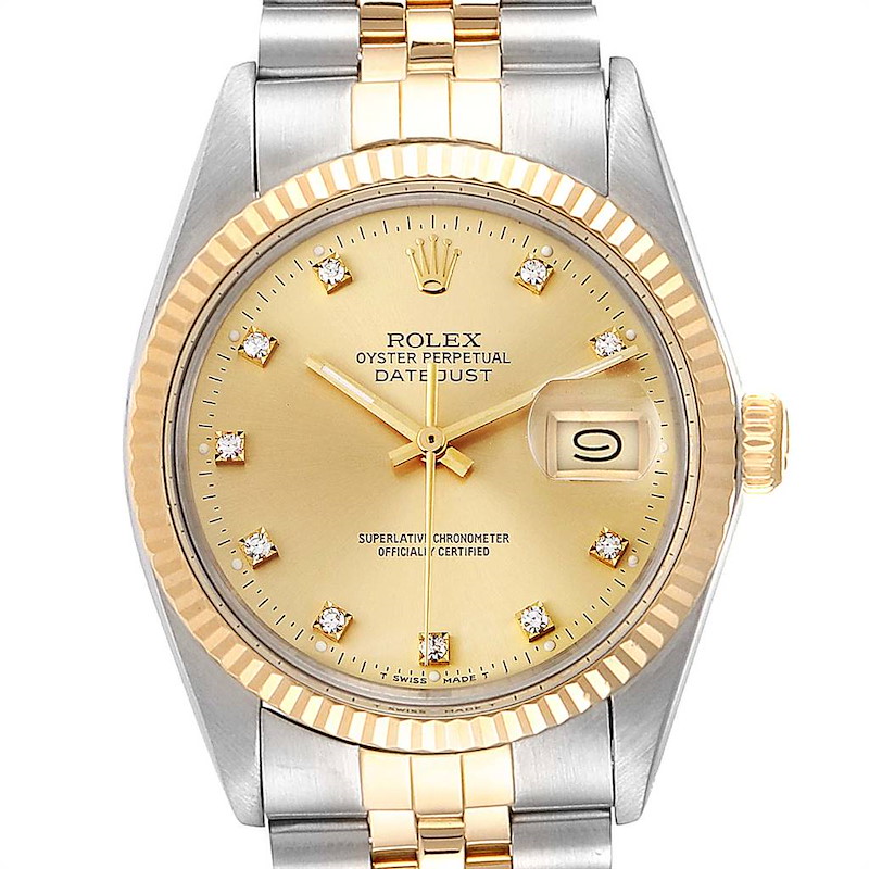 Rolex Datejust Steel Yellow Gold Diamond Vintage Mens Watch 16013 Box Papers SwissWatchExpo