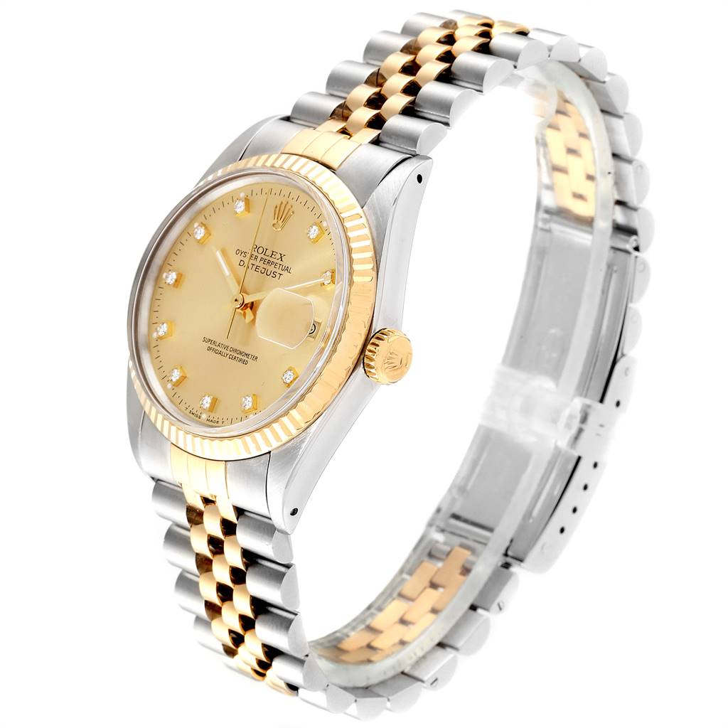 The Rolex Vintage Collection 16013 Men's Stainless Steel Champagne Dial 16013 Men's Stainless Steel Champagne Dial watch is shown from a three-quarter angle, highlighting its face, bezel, crown, and bracelet.