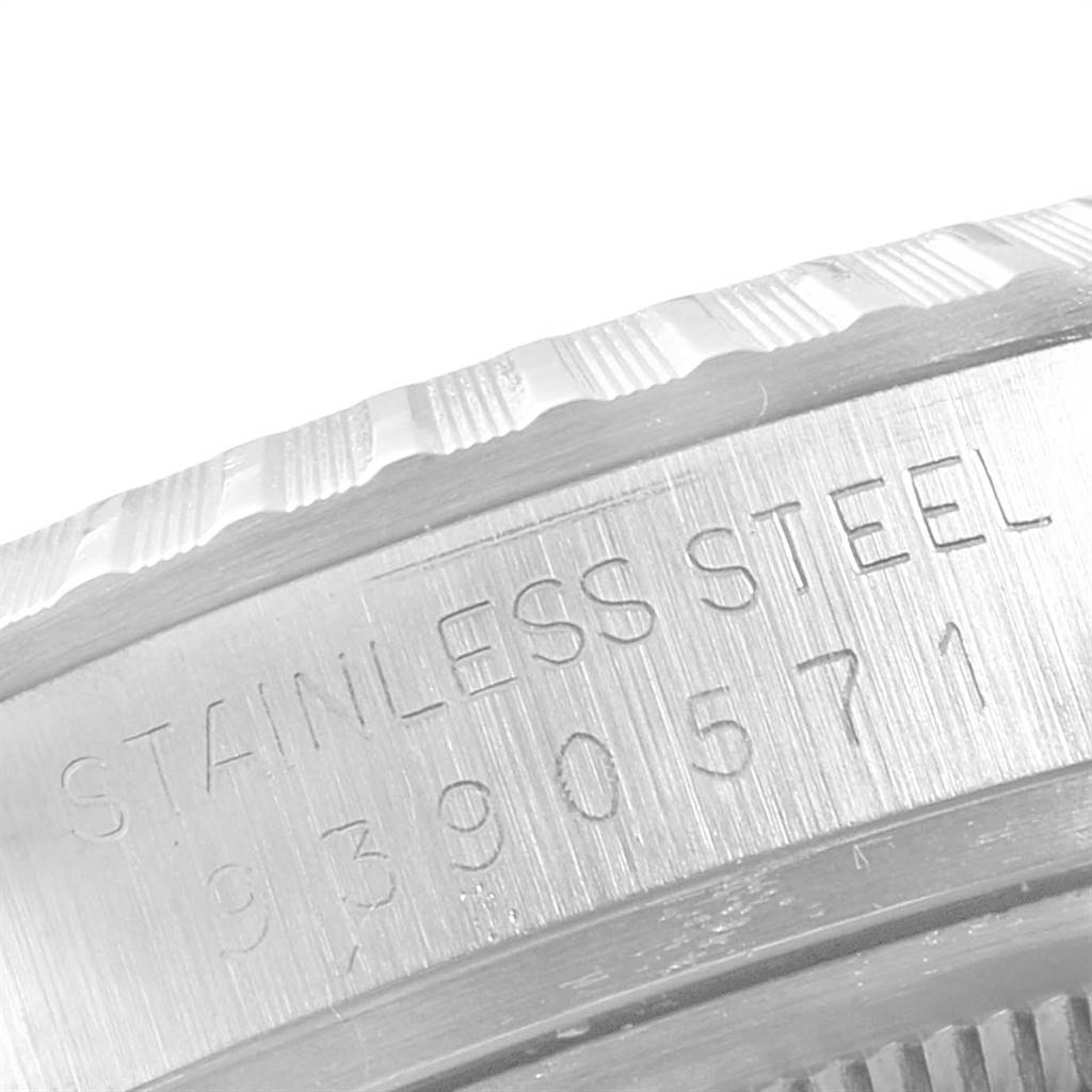 This is a close-up of the case back showing the serial number and material for the Rolex Vintage Collection 16030 Men
s Stainless Steel Silver Dial 16030 Men
s Stainless Steel Silver Dial watch in stainless steel.