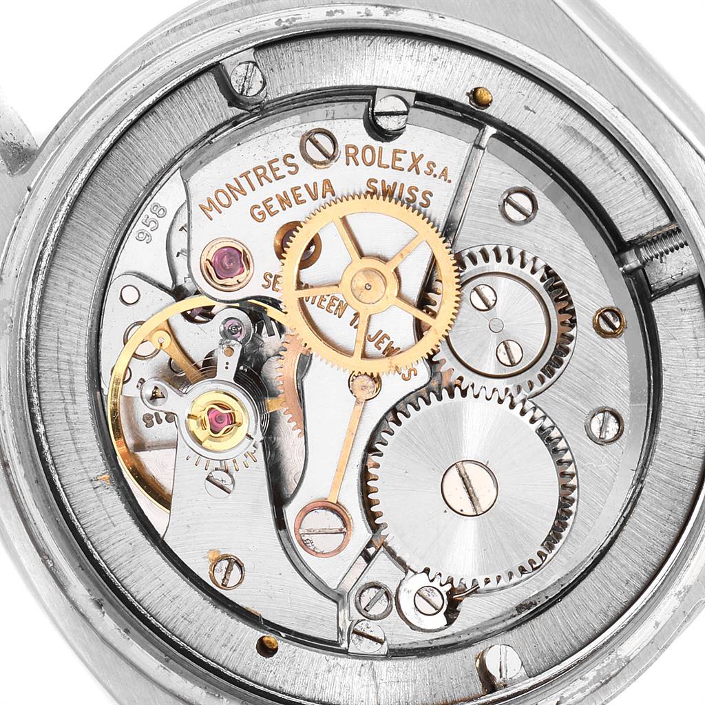 The image shows the internal mechanical movement of the Vintage Collection model by Rolex, viewed from the back.