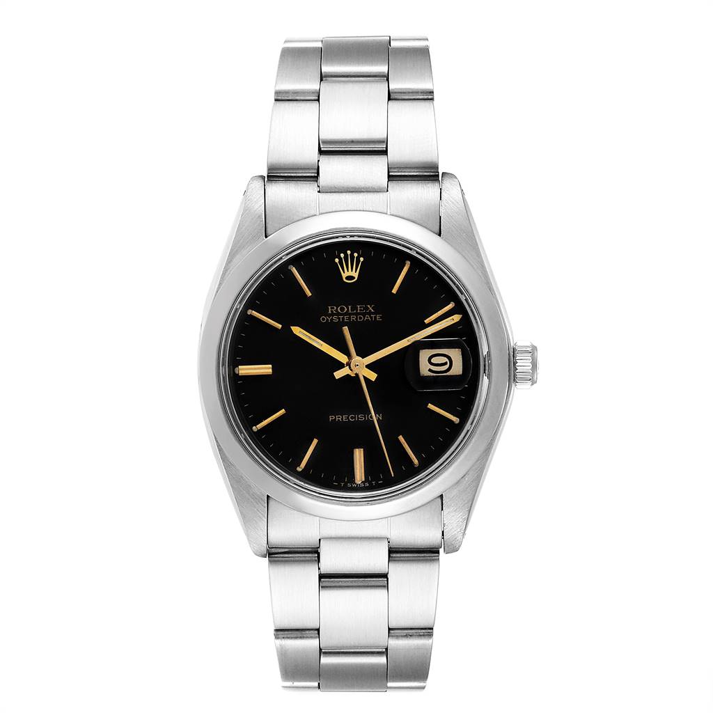 This image shows a front view of the Rolex Vintage Collection 6694 Men's Stainless Steel Black Dial 6694 Men's Stainless Steel Black Dial model, featuring its dial, bezel, and bracelet. 