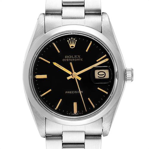 Photo of Rolex OysterDate Precision Black Dial Steel Vintage Mens Watch 6694