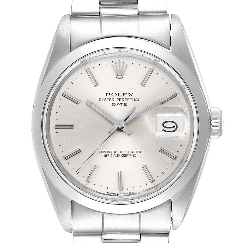 Rolex Date Silver Dial Domed Bezel Vintage Mens Watch 1500 SwissWatchExpo