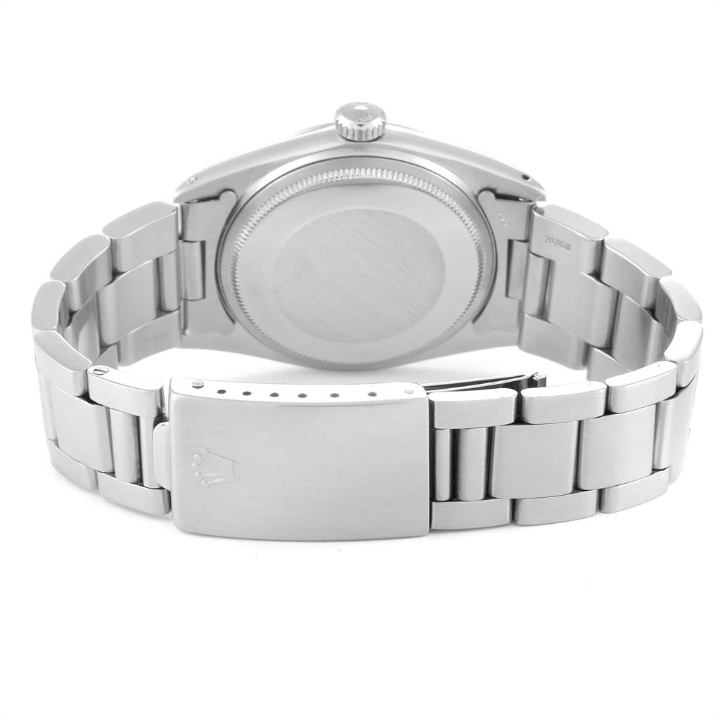 The image shows the back case and closed clasp of the Rolex Vintage Collection 1600 Men's Stainless Steel White Dial 1600 Men's Stainless Steel White Dial watch, highlighting the metal bracelet.