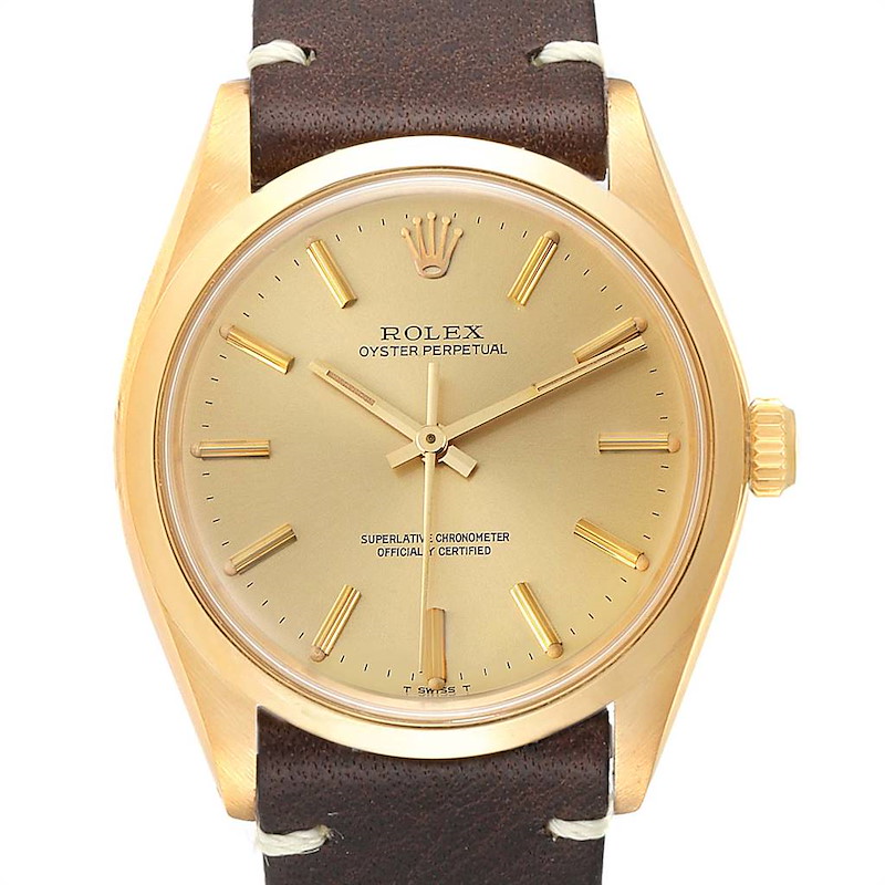 Rolex Oyster Perpetual Vintage Mens 18K Yellow Gold Watch 1002 SwissWatchExpo