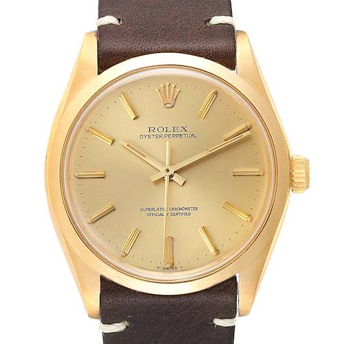 Photo of Rolex Oyster Perpetual Vintage Mens 18K Yellow Gold Watch 1002