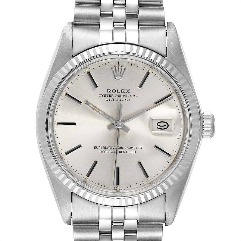 Rolex Datejust Steel White Gold Fluted Bezel Vintage Steel Watch 16014 SwissWatchExpo