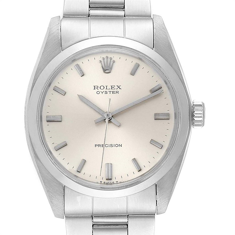 Rolex Precision Vintage Stainless Steel Silver Dial Mens Watch 6426 SwissWatchExpo