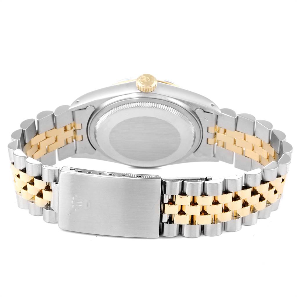 This image shows the case back and bracelet of the Rolex Vintage Collection 16013 Men's Stainless Steel Champagne Dial 16013 Men's Stainless Steel Champagne Dial watch from a rear angle.