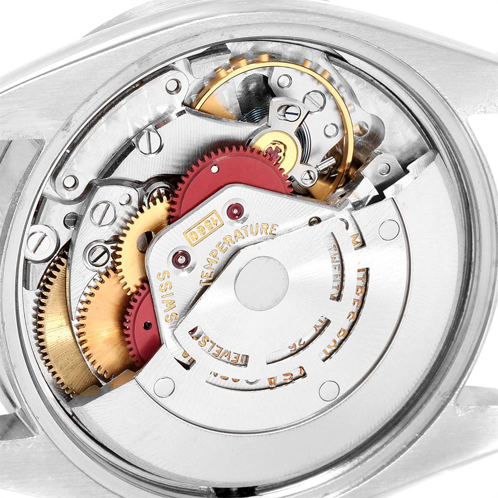 This image shows a close-up view of the internal mechanism and gears of the Rolex Vintage Collection 1501 Men's Stainless Steel Grey Dial 1501 Men's Stainless Steel Grey Dial watch.