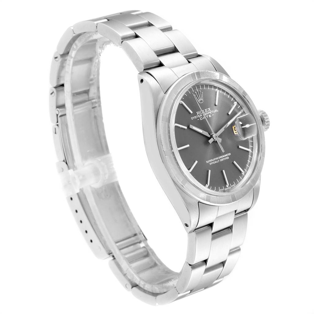 The Rolex Vintage Collection 1501 Men's Stainless Steel Grey Dial 1501 Men's Stainless Steel Grey Dial watch is shown at a slight angle, displaying the face, bezel, crown, and stainless steel bracelet.